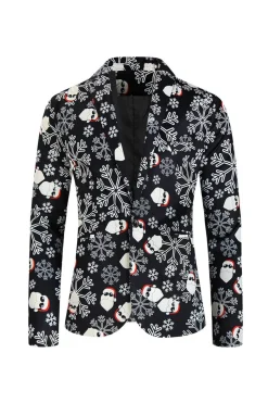 Men's Black Christmas Printed 3-Piece One Button Party Suits