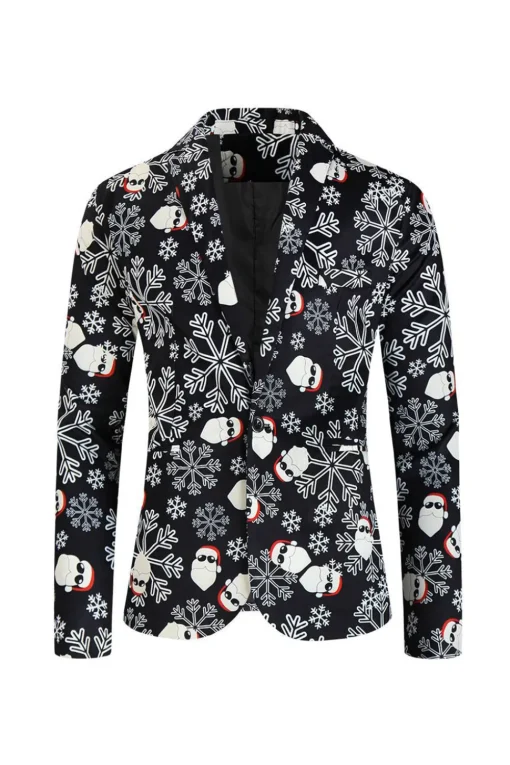 Men's Black Christmas Printed 3-Piece One Button Party Suits