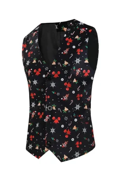 Men's Black Christmas Printed 3-Piece One Button Party Suits