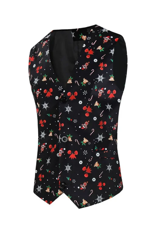 Men's Black Christmas Printed 3-Piece One Button Party Suits