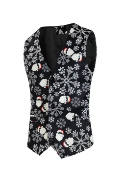 Men's Black Christmas Printed 3-Piece One Button Party Suits