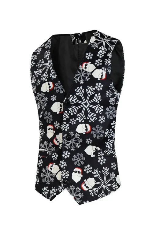Men's Black Christmas Printed 3-Piece One Button Party Suits