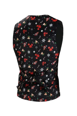 Men's Black Christmas Printed 3-Piece One Button Party Suits