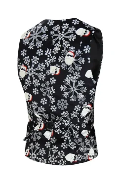Men's Black Christmas Printed 3-Piece One Button Party Suits