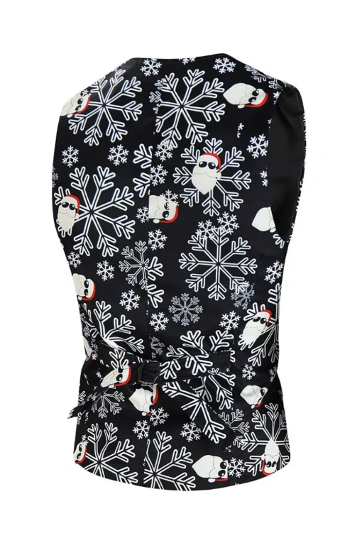 Men's Black Christmas Printed 3-Piece One Button Party Suits