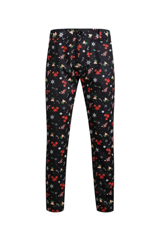 Men's Black Christmas Printed 3-Piece One Button Party Suits