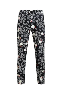 Men's Black Christmas Printed 3-Piece One Button Party Suits