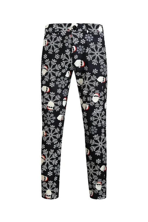 Men's Black Christmas Printed 3-Piece One Button Party Suits