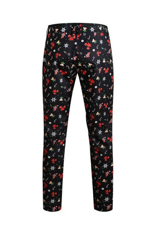Men's Black Christmas Printed 3-Piece One Button Party Suits