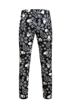 Men's Black Christmas Printed 3-Piece One Button Party Suits