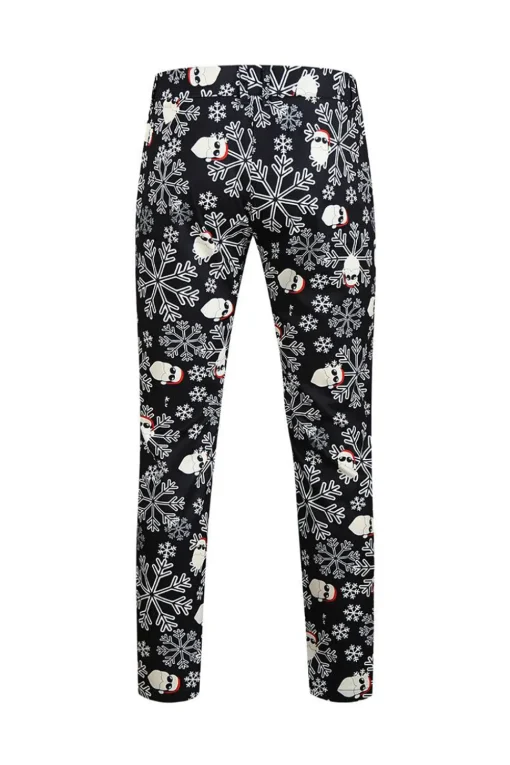 Men's Black Christmas Printed 3-Piece One Button Party Suits