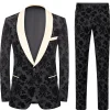 Men's Black Jacquard 3-Piece Shawl Lapel Prom Suits