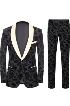 Men's Black Jacquard 3-Piece Shawl Lapel Prom Suits