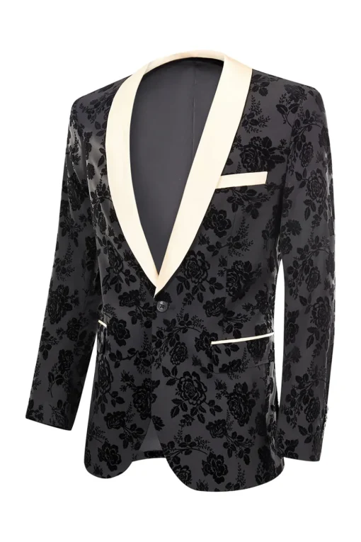 Men's Black Jacquard 3-Piece Shawl Lapel Prom Suits