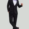 Men's Black 2-piece Jacquard One Button Fit Suit Set