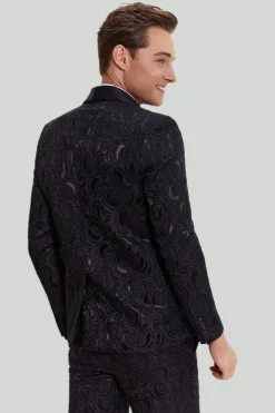 Men's Black 2-piece Jacquard One Button Fit Suit Set