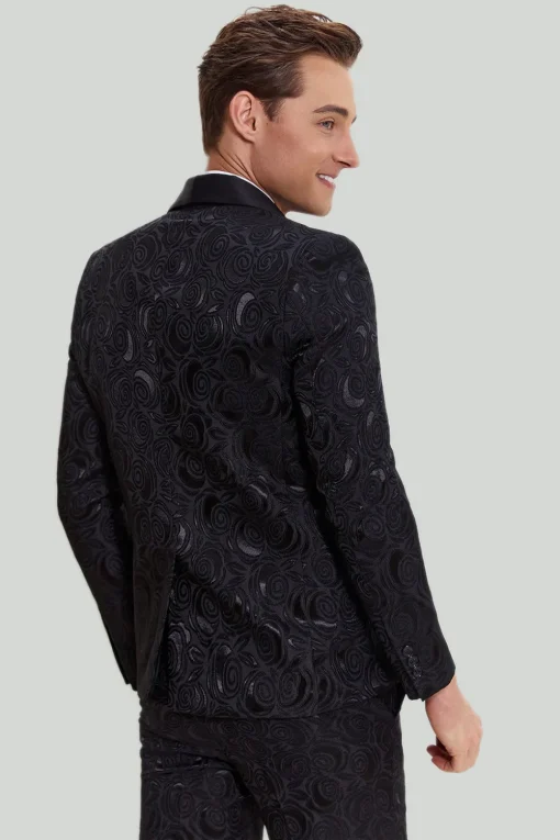 Men's Black 2-piece Jacquard One Button Fit Suit Set