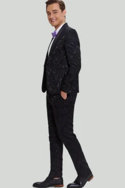 Men's Black 2-piece Jacquard One Button Fit Suit Set