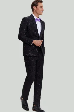 Men's Black 2-piece Jacquard One Button Fit Suit Set