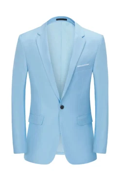 Men's Light Blue Notched Lapel One Button Wedding Blazer