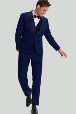 Men's Navy 3-piece One Button Slim Fit Prom Suits