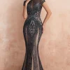 Mermaid Beaded Black Sparkly Prom Dress