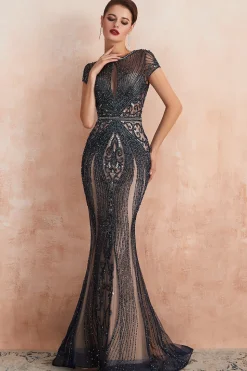 Mermaid Beaded Black Sparkly Prom Dress