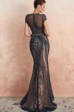 Mermaid Beaded Black Sparkly Prom Dress