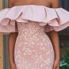 Mermaid Blush Off the Shoulde Sleeveless Appliqued Prom Dress