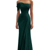 Mermaid Dark Green One Shoulder Pleated Long Formal Dress