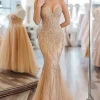 Mermaid Gold Sequin Sleeveless Long Prom Dress