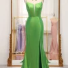 Mermaid Green Spaghetti Straps Prom Dress with Slit