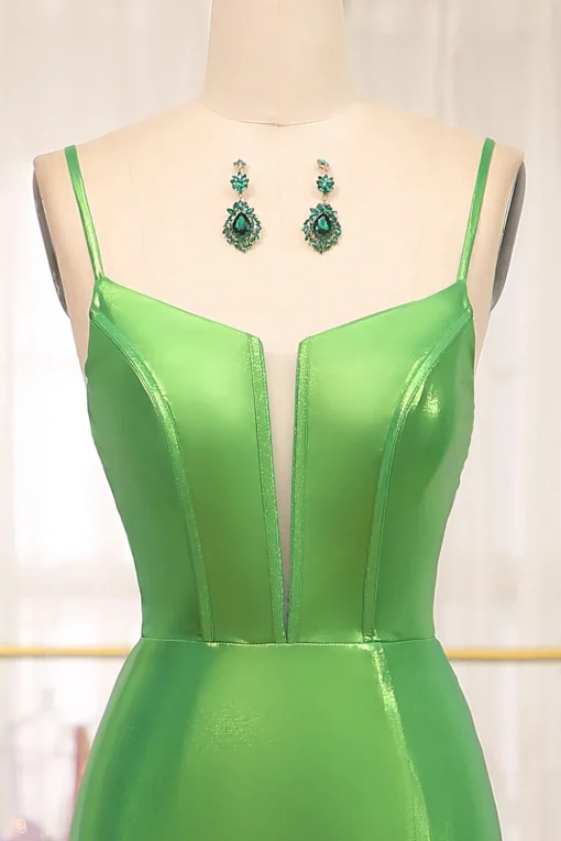 Mermaid Green Spaghetti Straps Prom Dress with Slit