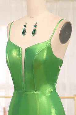 Mermaid Green Spaghetti Straps Prom Dress with Slit
