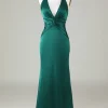 Mermaid Halter Dark Green Bridesmaid Dress