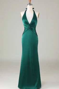 Mermaid Halter Dark Green Bridesmaid Dress
