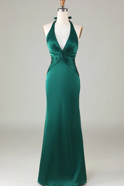 Mermaid Halter Dark Green Bridesmaid Dress