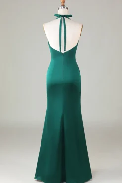 Mermaid Halter Dark Green Bridesmaid Dress