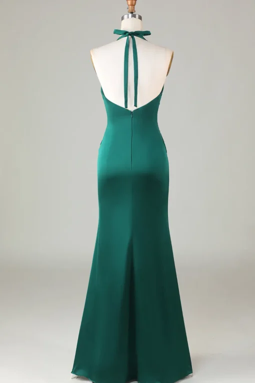 Mermaid Halter Dark Green Bridesmaid Dress