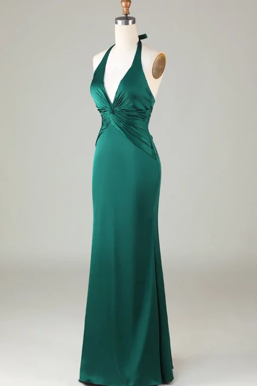 Mermaid Halter Dark Green Bridesmaid Dress