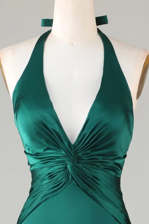 Mermaid Halter Dark Green Bridesmaid Dress
