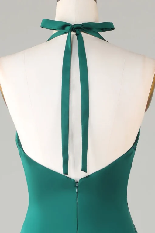 Mermaid Halter Dark Green Bridesmaid Dress