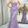 Mermaid Lilac Spaghetti Straps Beaded Long Prom Dress