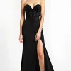 Mermaid Long Lace Up Back Black Tie Dress With Slit