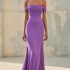 Mermaid Off Shoulder Purple Chiffon Long Formal Dress