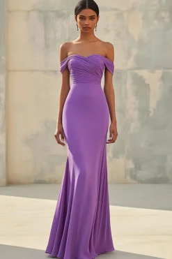 Mermaid Off Shoulder Purple Chiffon Long Formal Dress