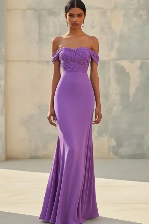 Mermaid Off Shoulder Purple Chiffon Long Formal Dress