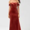Mermaid Off the Shoulder Terracotta Velvet Bridesmaid Dress