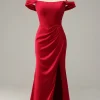 Mermaid Off the Shoulder Burgundy Plus Size Prom Dress with Split Front