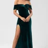 Mermaid Off the Shoulder Peacock Green Velvet Bridesmaid Dress